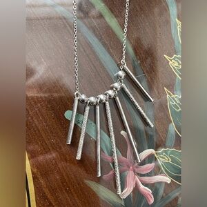 Vintage Elegant 925 Sterling Silver Necklace with Textured Bars tassels